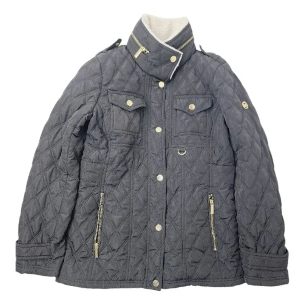 Michael Kors Women's‎ Black Quilted Long Sleeve Sherpa Puffer Jacket Size M